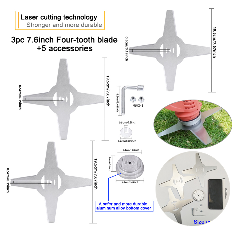 Dry Herb Vaping Accessories - 3Pc 7.6-Inch Four-Tooth Lawn Mower Blades